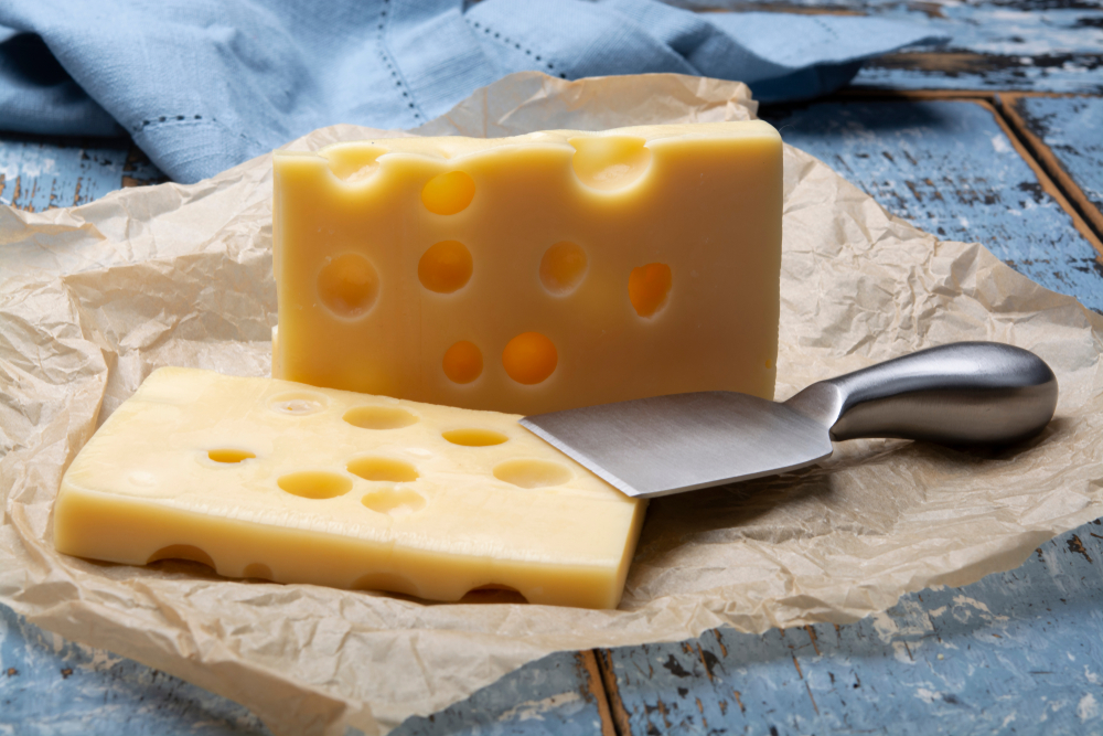 Two,Blocks,Of,French,Emmental,Semi-hard,Cheese,Close,Up