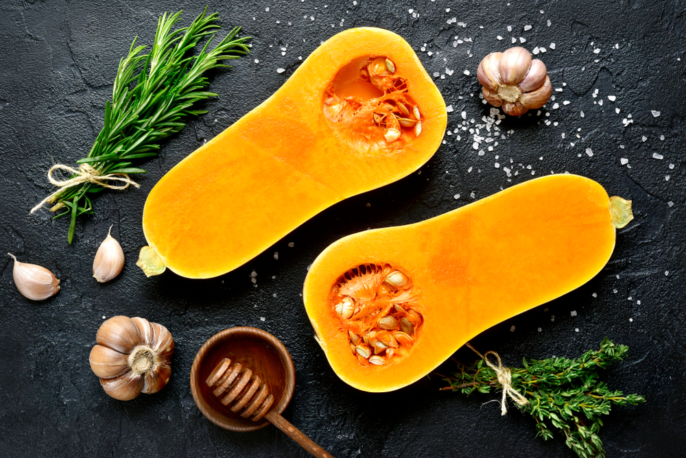 Halves,Of,Raw,Organic,Butternut,Squash,With,Spices,And,Ingredients