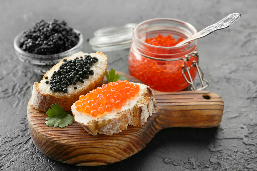 Sandwiches,With,Delicious,Caviar,On,Dark,Background