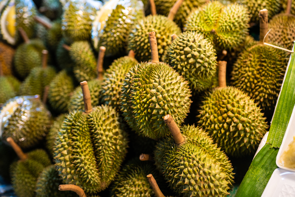 Durian,Fruit,Is,Placed,In,A,Basket,For,Sale,To