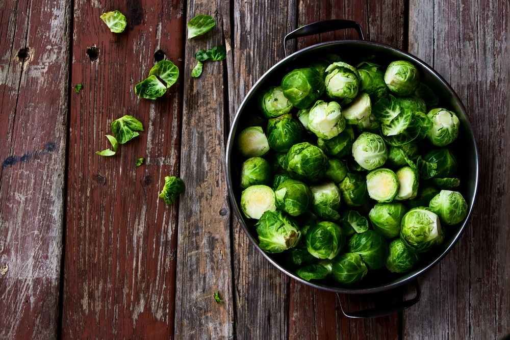 Fresh,Brussel,Sprouts,Over,Rustic,Wooden,Texture.,Top,View.