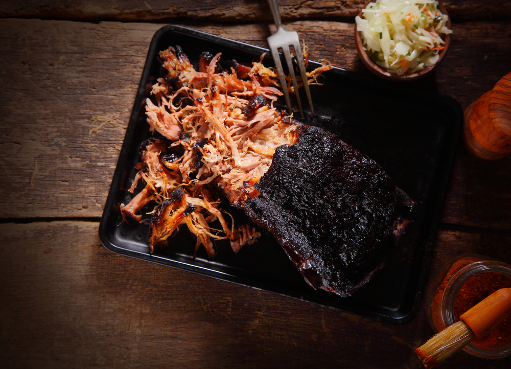 Aerial,Shot,Of,Mouth,Watering,Pulled,Pork,Dish,On,Black