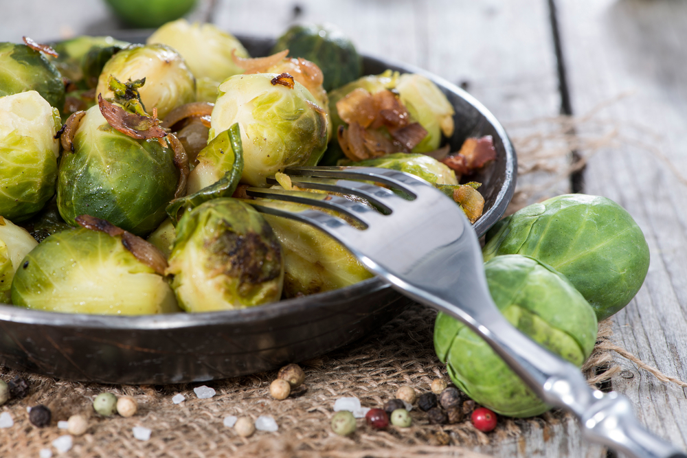 Fried,Brussel,Sprouts,With,Ham,And,Onions