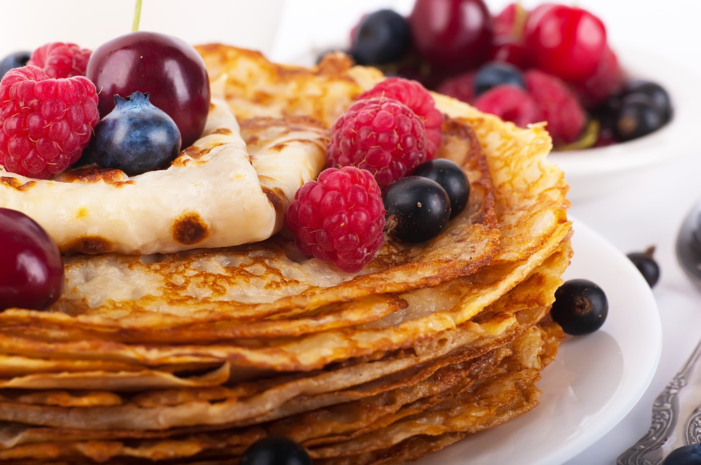 Pancakes,With,Berries,On,A,White,Background