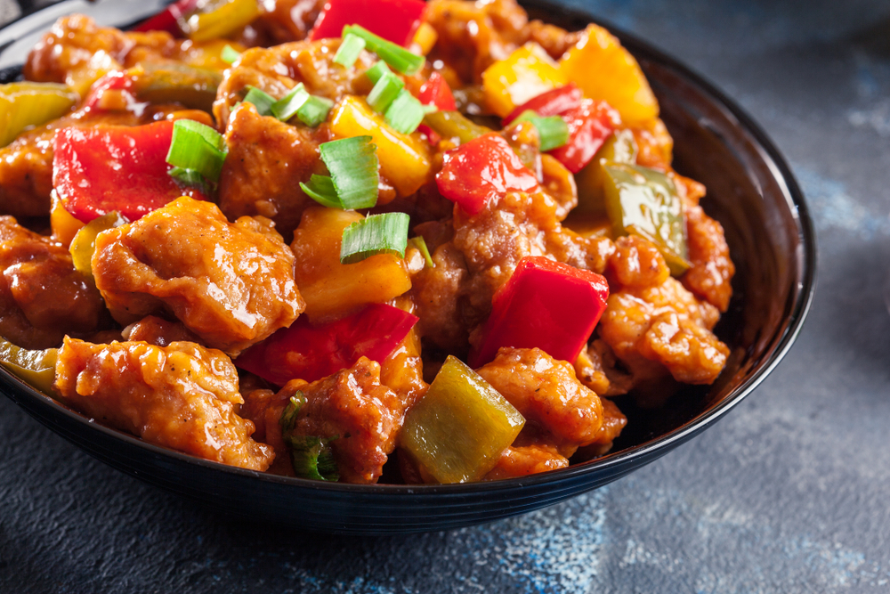 Sweet,And,Sour,Chicken,With,Colorful,Bell,Pepper,On,A