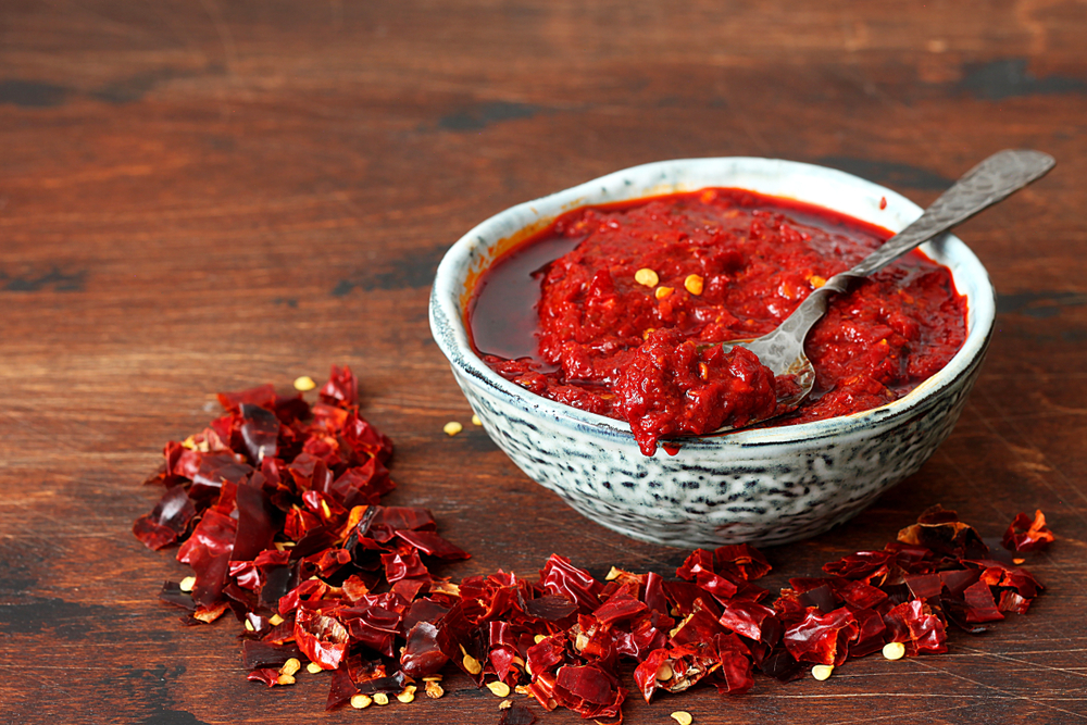 Traditional,Homemade,Harissa,Sauce,On,A,Wooden,Background