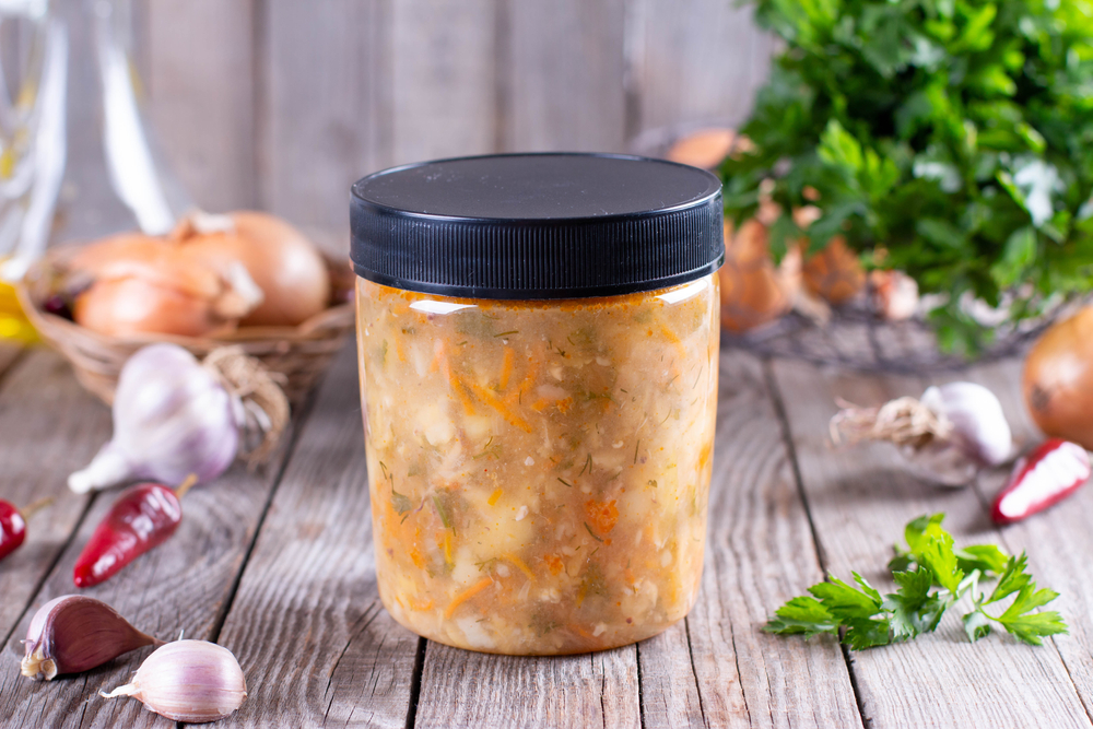 Soup,In,A,Container,For,Further,Freezing.,Frozen,Food,,Healthy