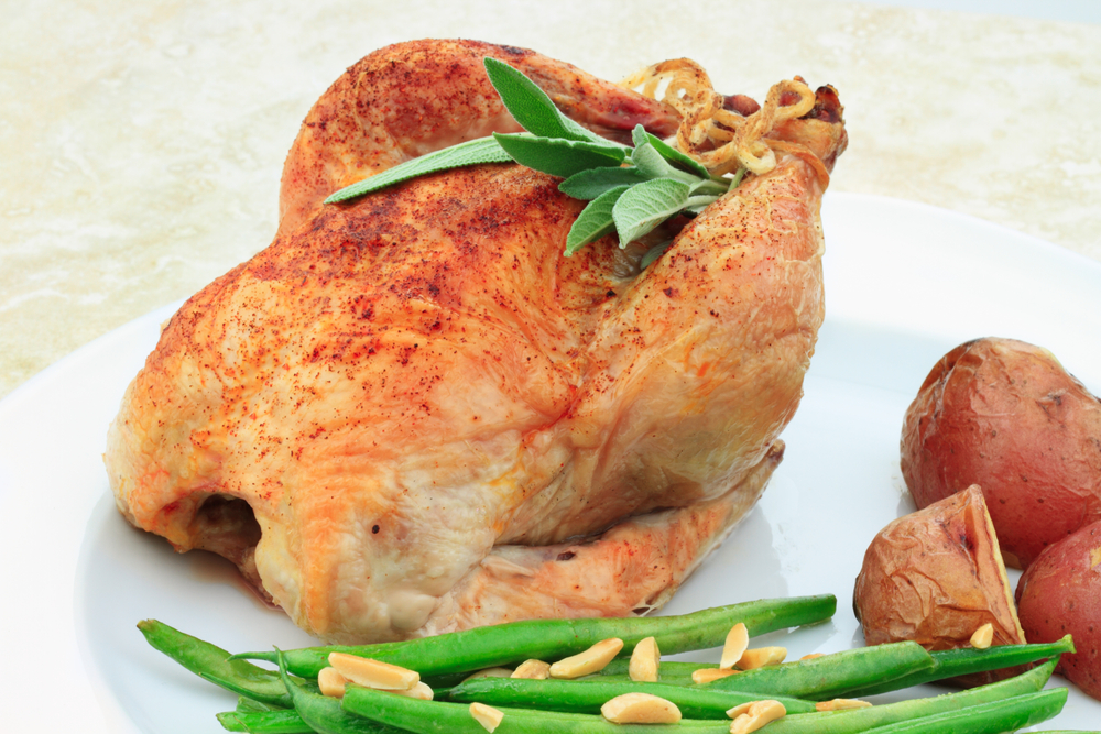 Roasted,Cornish,Hen,With,Red,Potatoes,And,Green,Beans,Sauteed