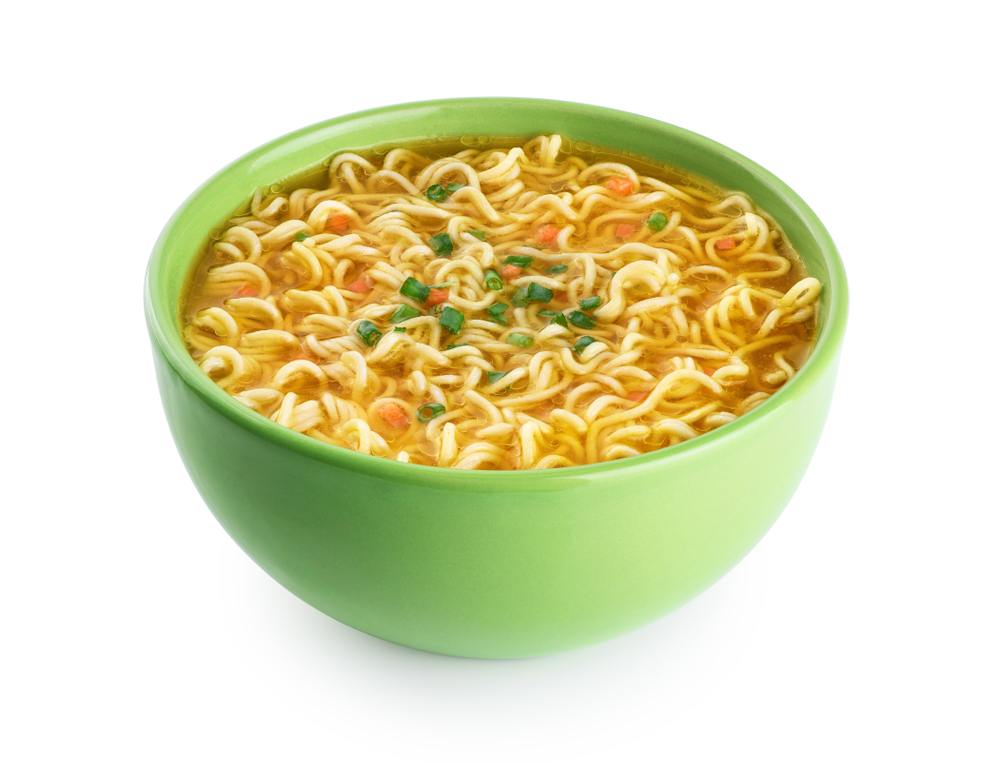 Quick,Chicken,Noodle,Soup.,Bowl,Of,Instant,Noodles,Isolated,On