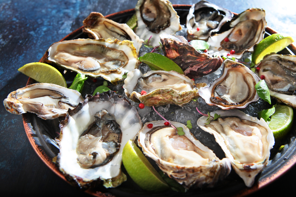 Fresh,Oysters,With,Lime,On,A,Round,Plate.,Oyster,Season.