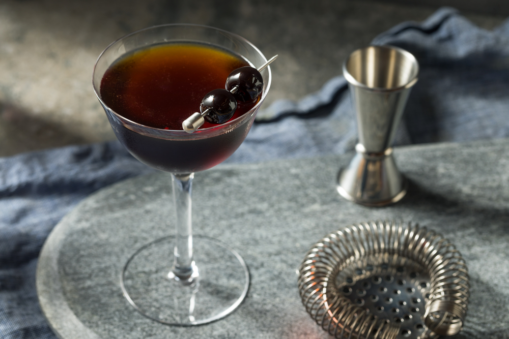 Refreshing Boozy Black Manhattan Cocktail