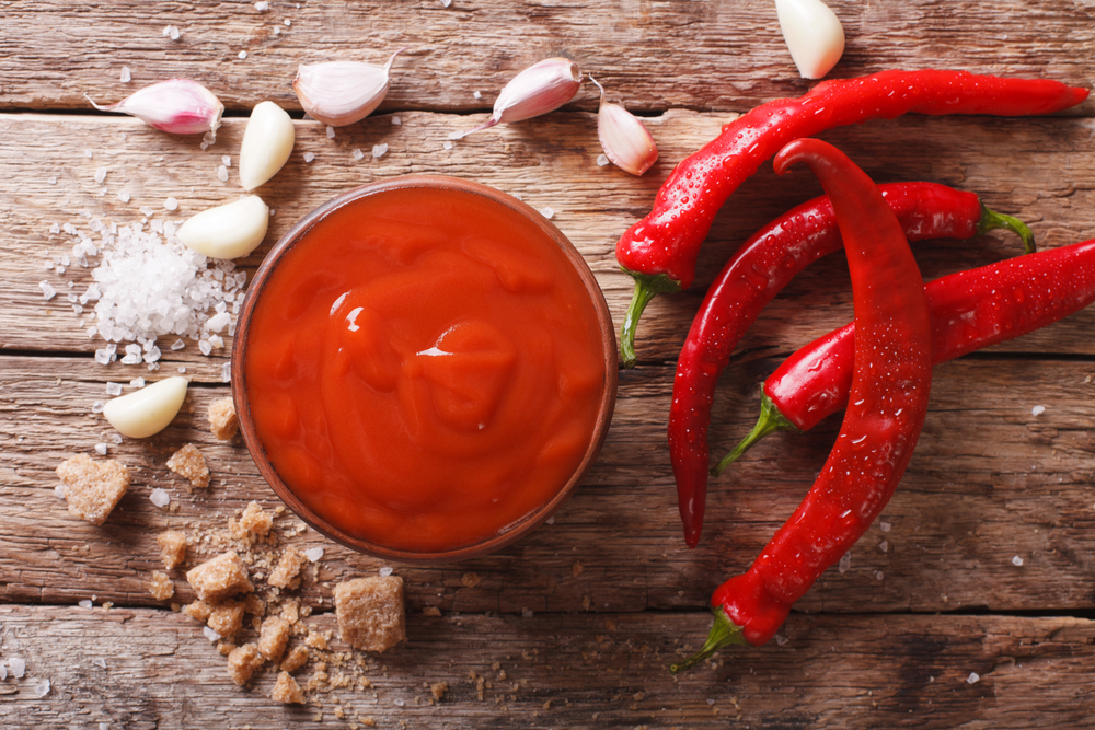 Freshly,Prepared,Sriracha,Hot,Chilli,Sauce,Close-up,On,The,Table.