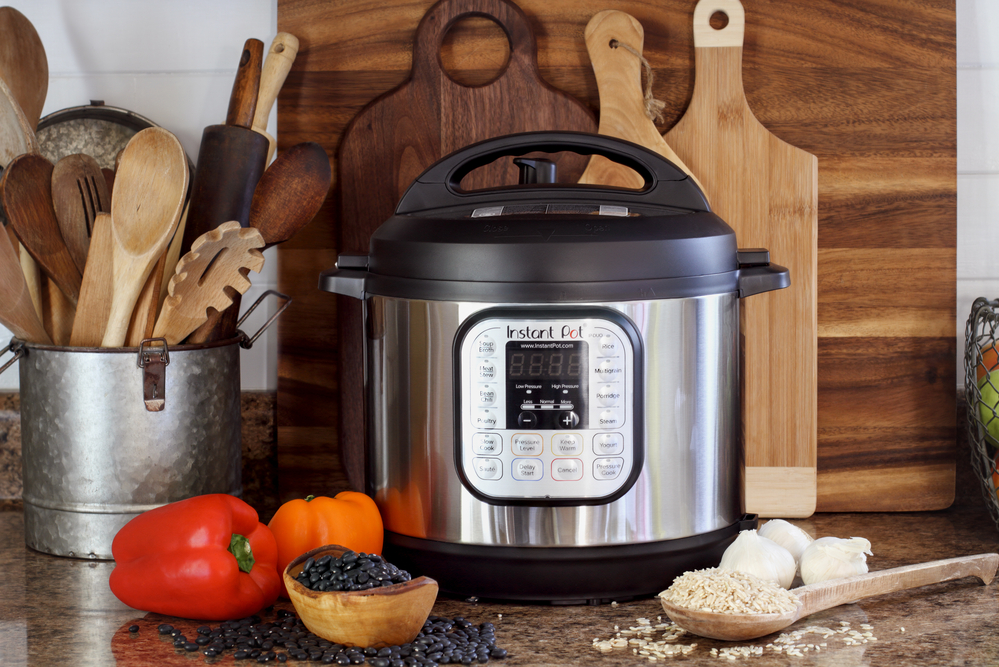 Instant Pot with Beans Rice and Fresh Vegetables